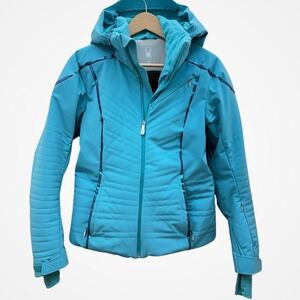 Spyder Womens Ski‎ Jacket Teal Blue Hooded Full Zip Winter Outerwear Size Medium